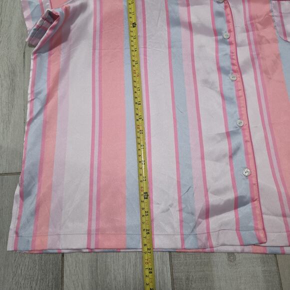 Victorias Secret Satin Pajama Set Pink Striped Button top Shorts Sleepwear XXL - Picture 5 of 13